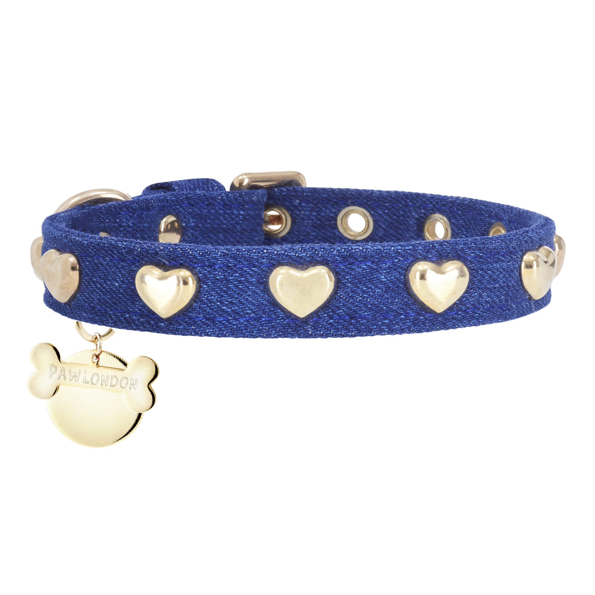 Navy Lovefool Denim Dog Collar PAW LONDON