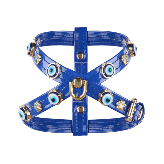 Evil Eye Dog Harness Royal Blue PAW LONDON