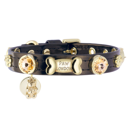 Espresso Swarovski Brown Dog Collar PAW LONDON