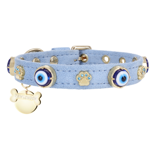 Azure Evil Eye Baby Blue Dog Collar PAW LONDON