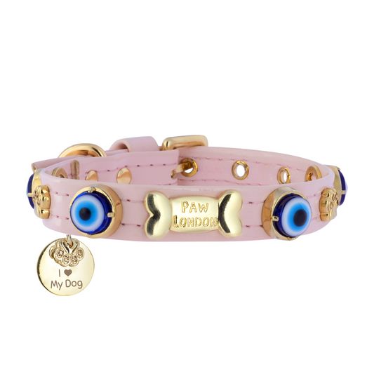 Evil Eye Dog Collar Baby Pink PAW LONDON