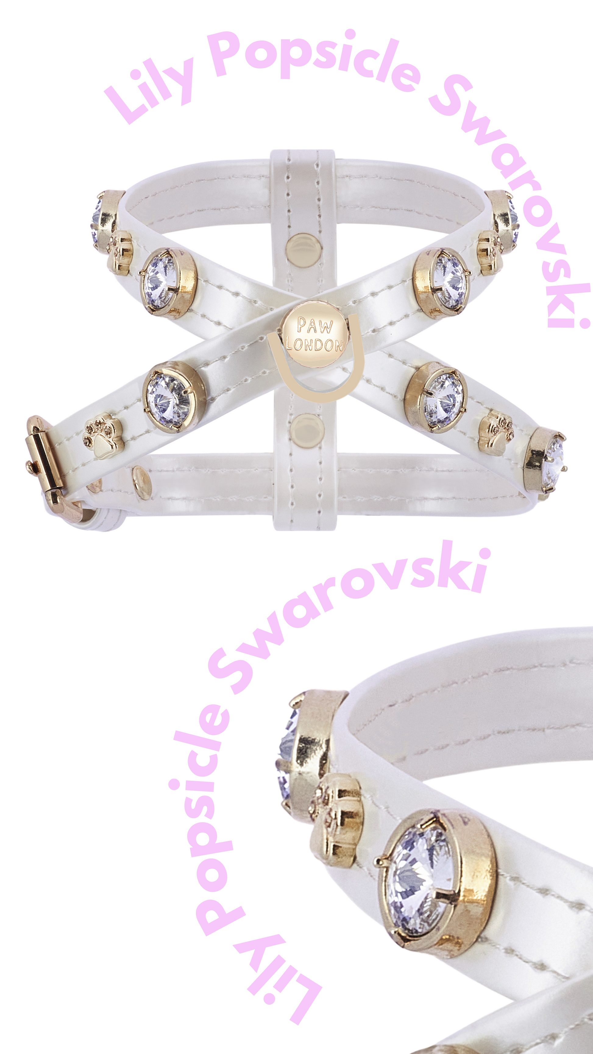 Lily Swarovski Glossy White Dog Harness PAW LONDON