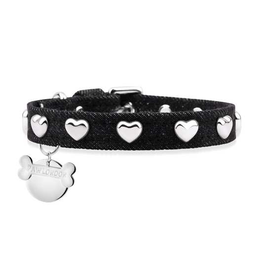 Noir Lovefool Denim Dog Collar PAW LONDON