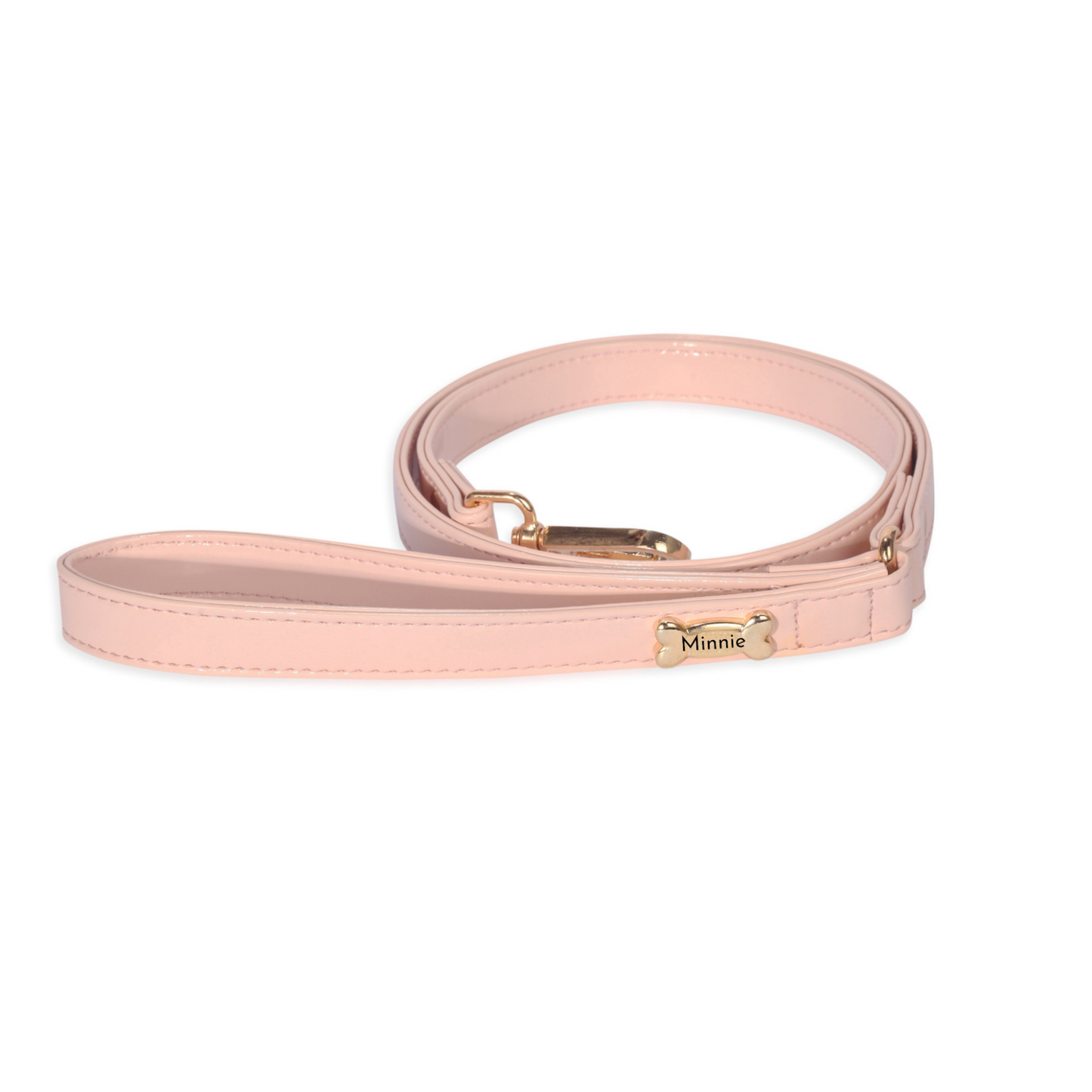 Pink Vegan Leather Dog Lead with Gold Plated Bone PAW LONDON