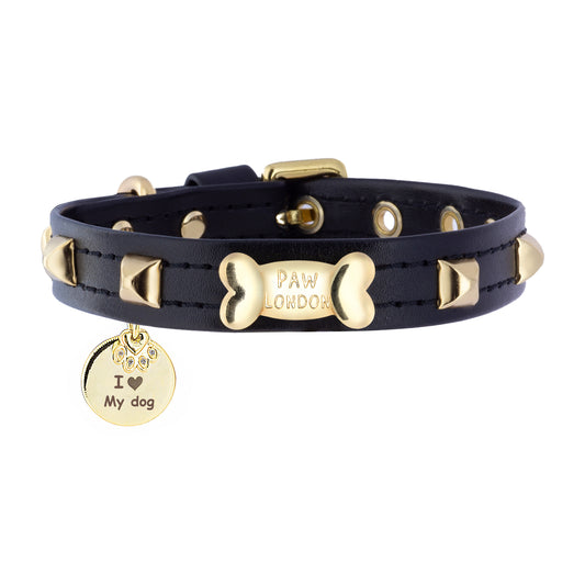 Pawlentino Rockstud Black Dog Collar PAW LONDON