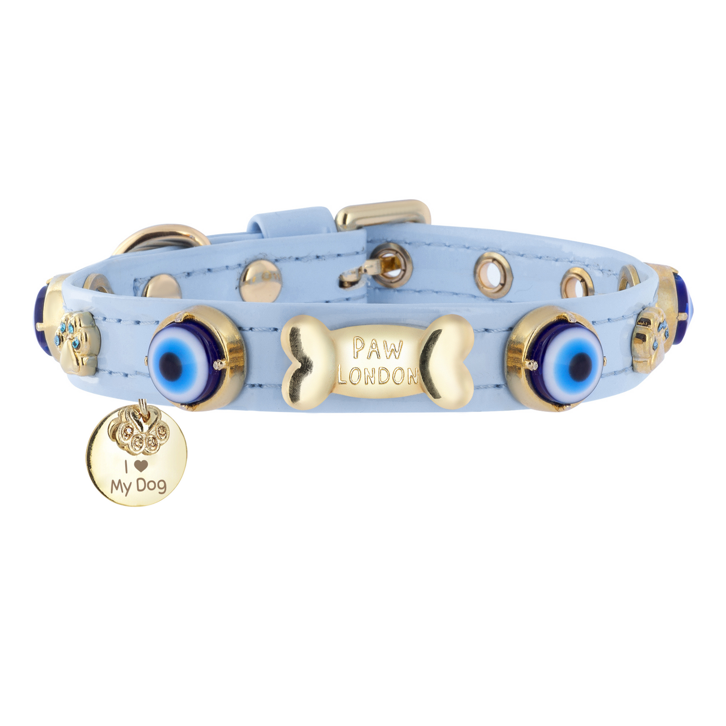 Evil Eye Dog Collar Baby Blue PAW LONDON