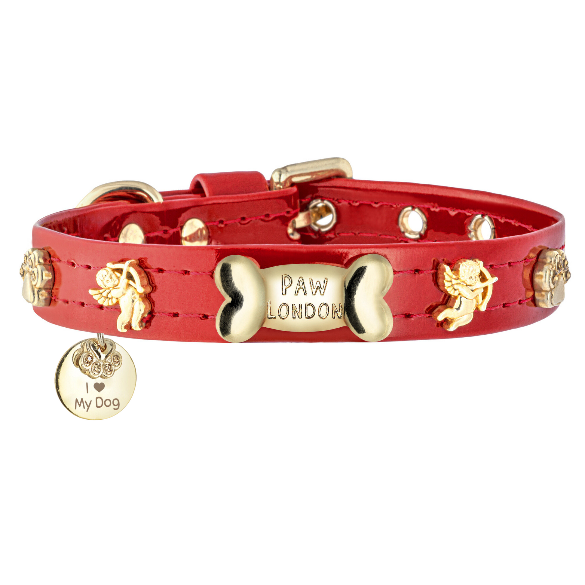 Luxury Cupid Red Dog Collar - Soft Leather & Gold Plated – PAW LONDON