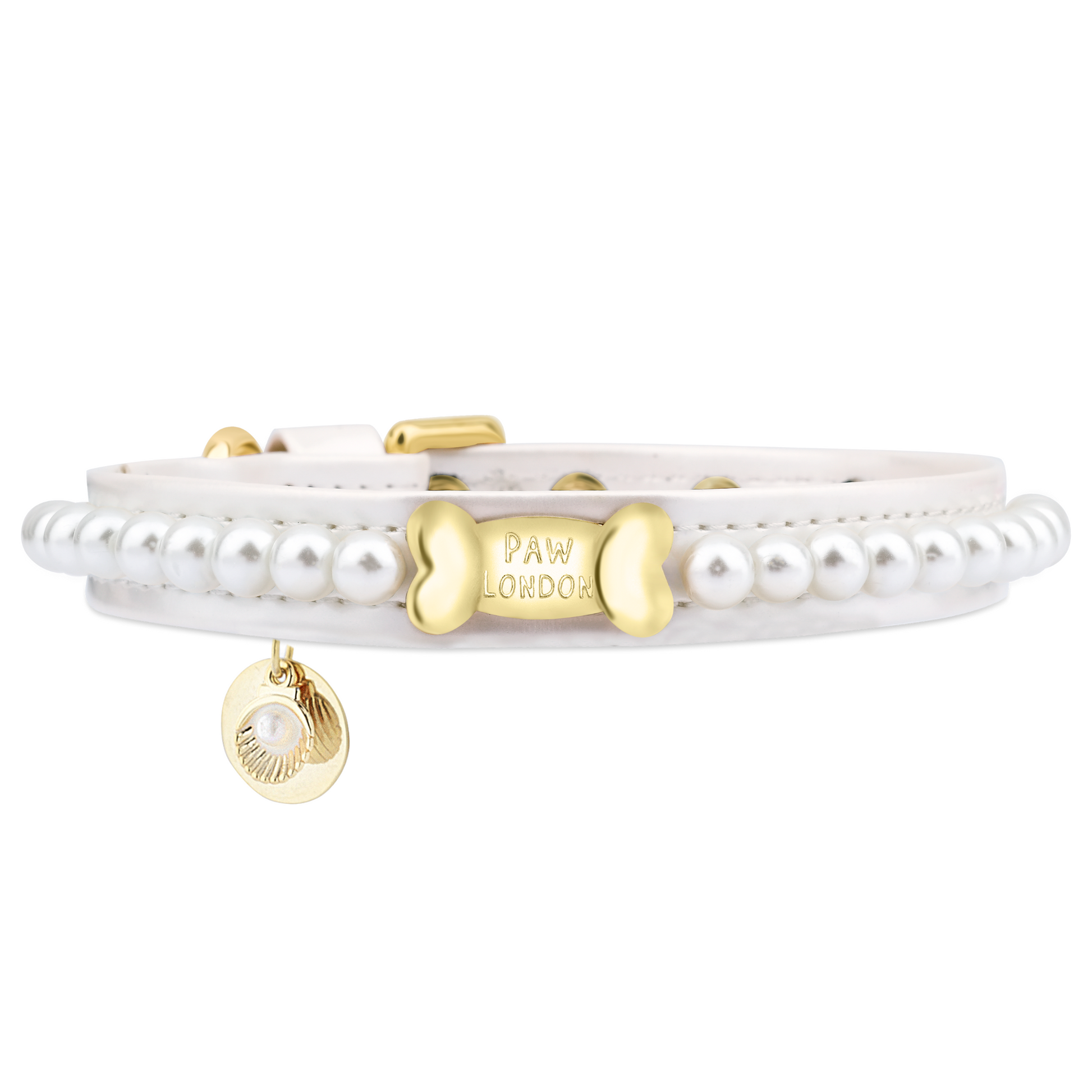 White Leather Dog Collars With Pearls