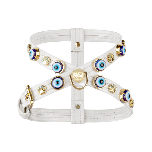 Evil Eye Dog Harness White