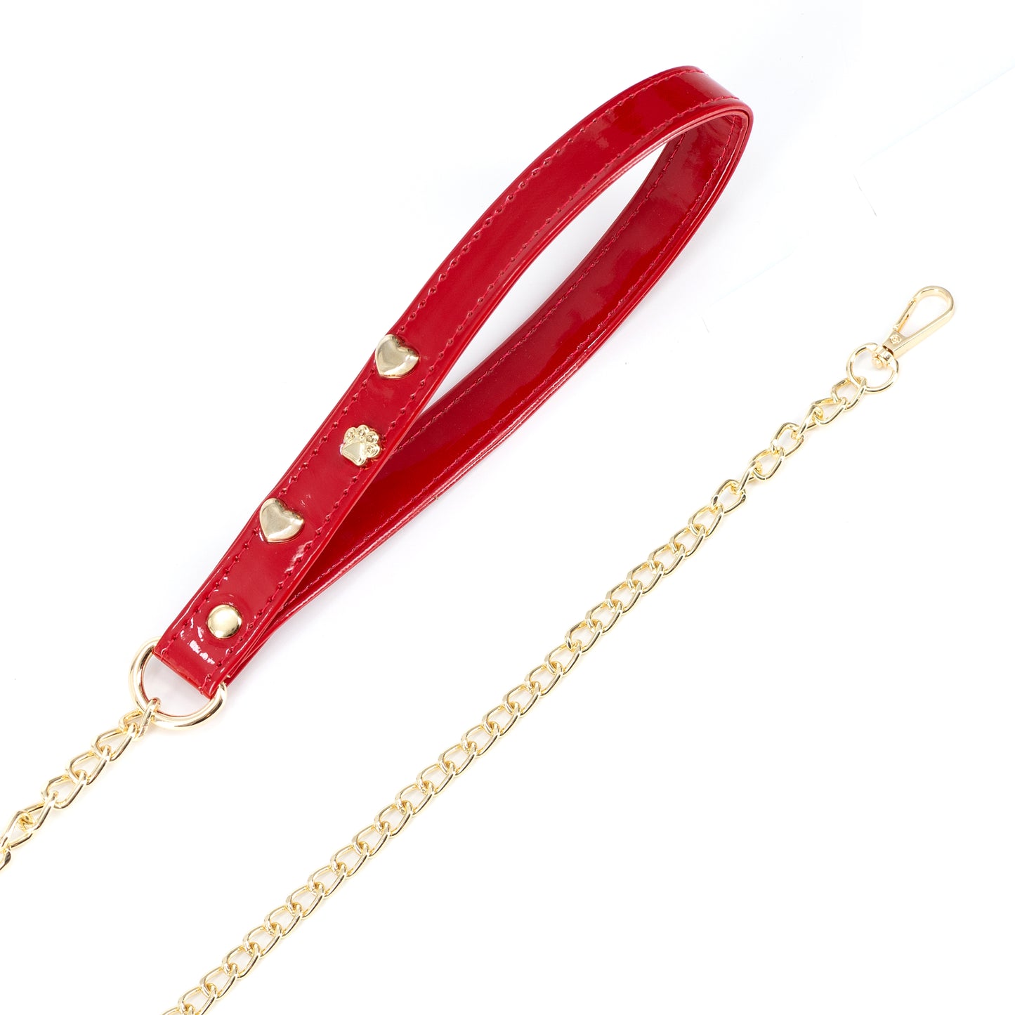 Heart Chain Dog Lead with Red Leather Handle PAW LONDON