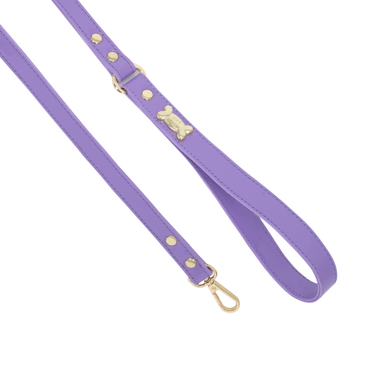 Lilac Vegan-friendly Leather Dog Lead with Gold Plated Bone PAW LONDON