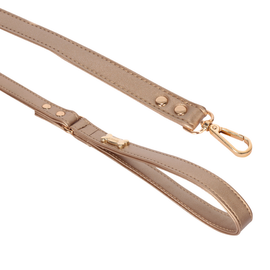 Gold Vegan Leather Dog Lead with Gold Plated Bone PAW LONDON