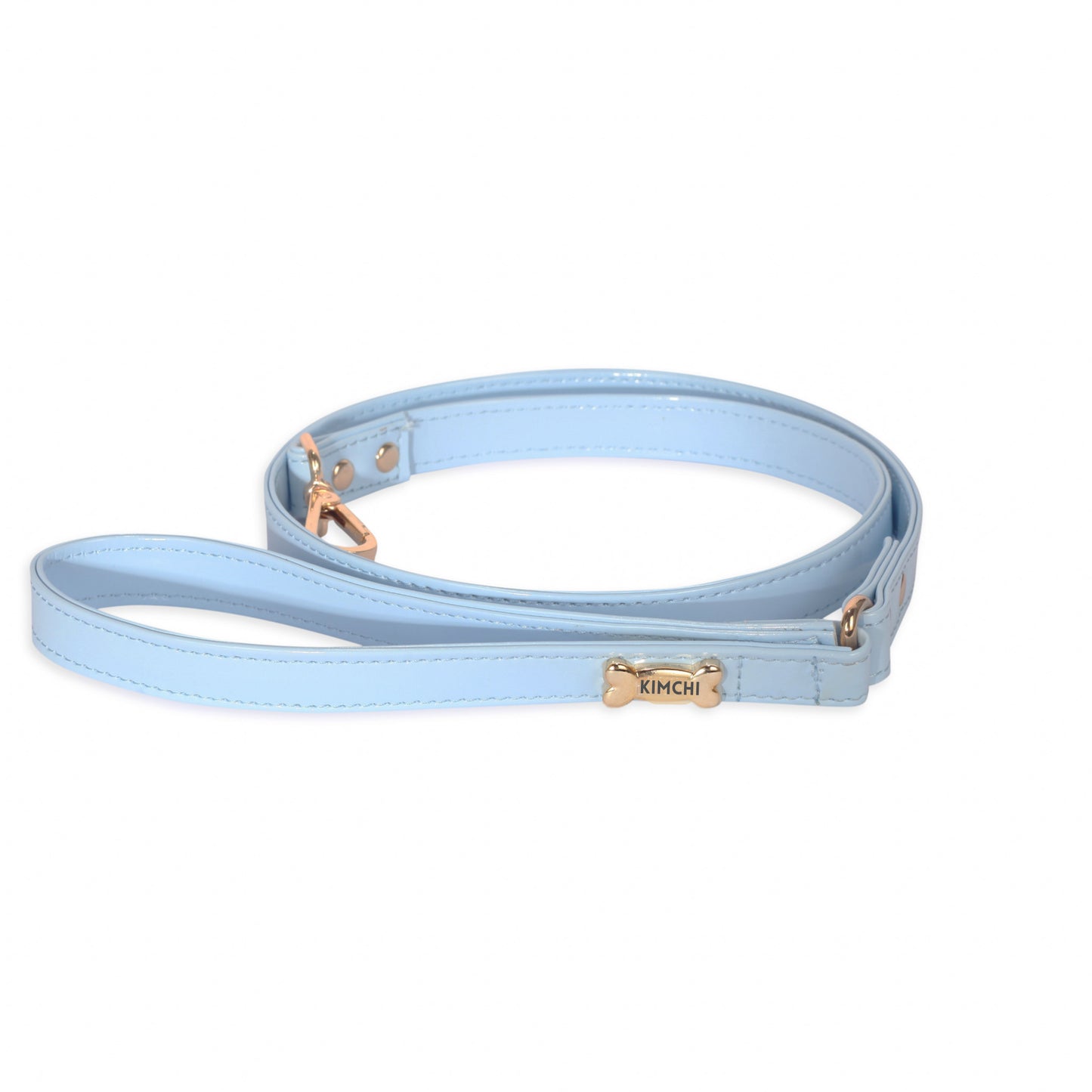 Baby Blue Vegan Leather Dog Lead with Gold Plated Bone PAW LONDON