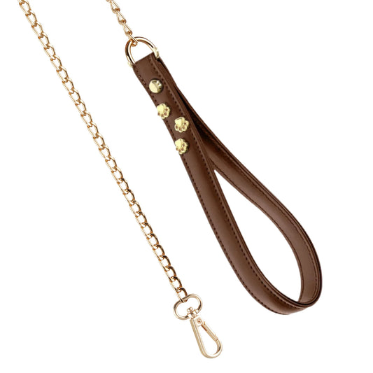 Chain Dog Lead with Brown Leather Handle PAW LONDON