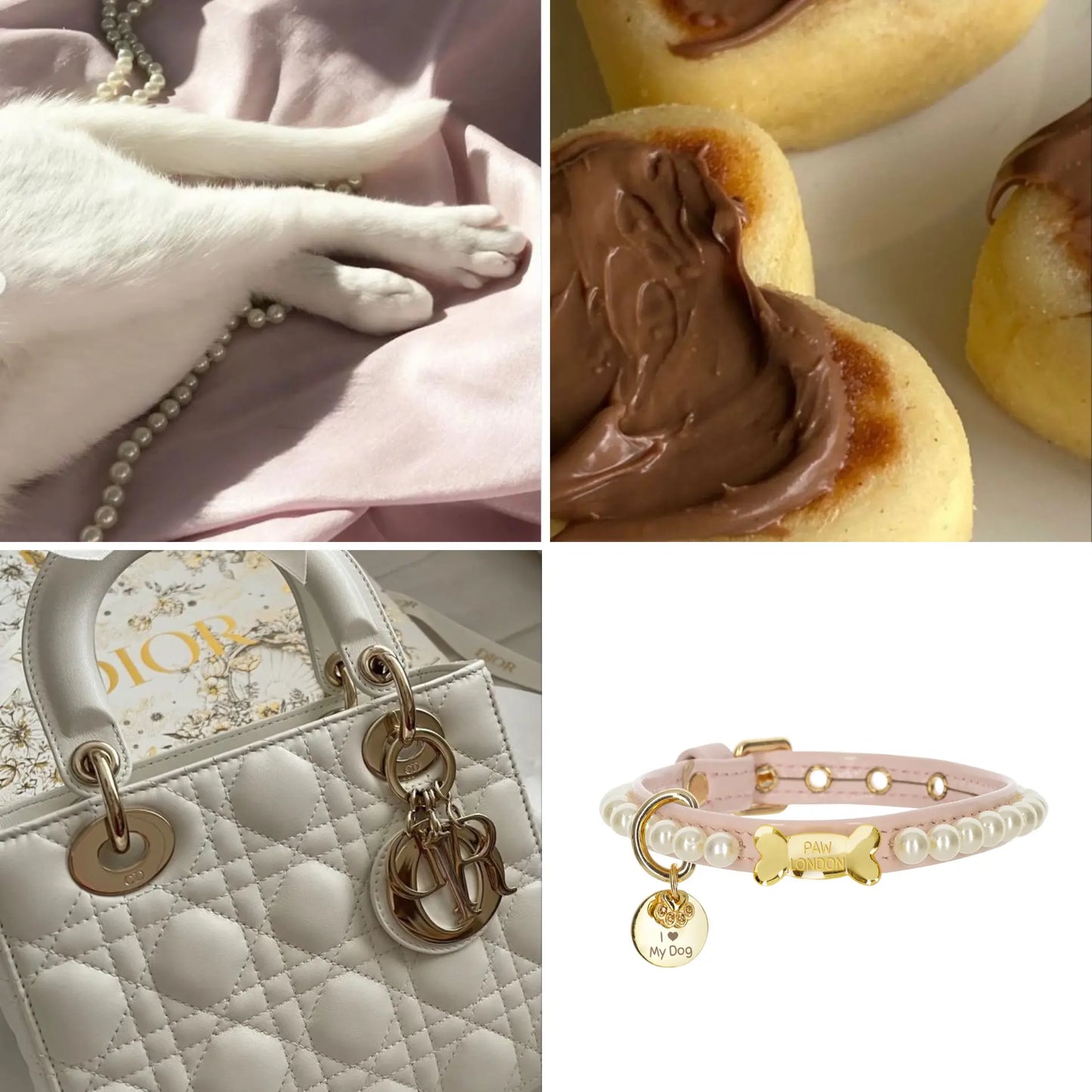 moodboard for cute pink pearl collar with cat's paw