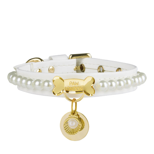 Diana Pearl Dog Collar White