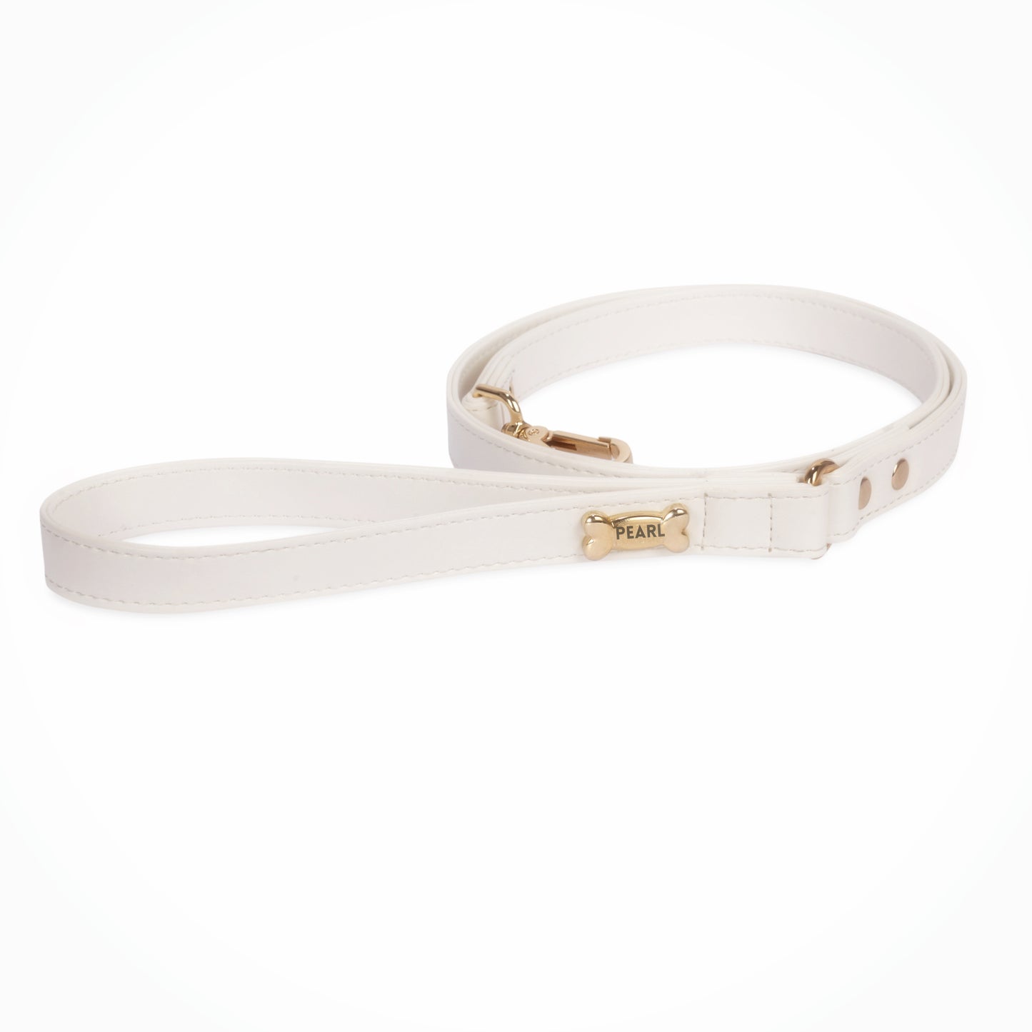 White Vegan Leather Dog Lead with Gold Plated Bone PAW LONDON