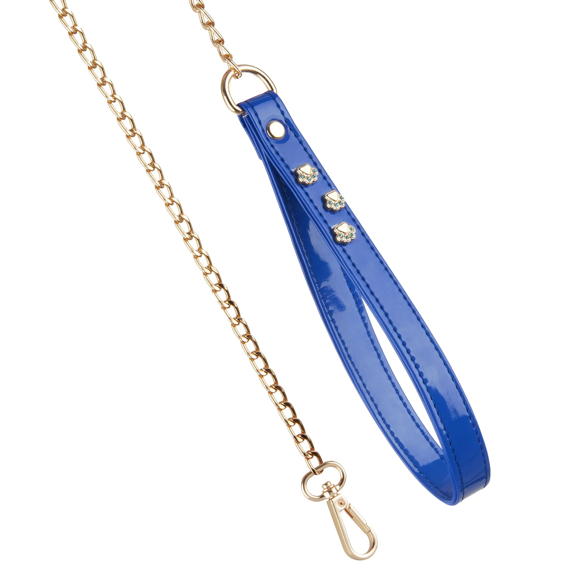 Chain Dog Lead with Navy Leather Handle PAW LONDON