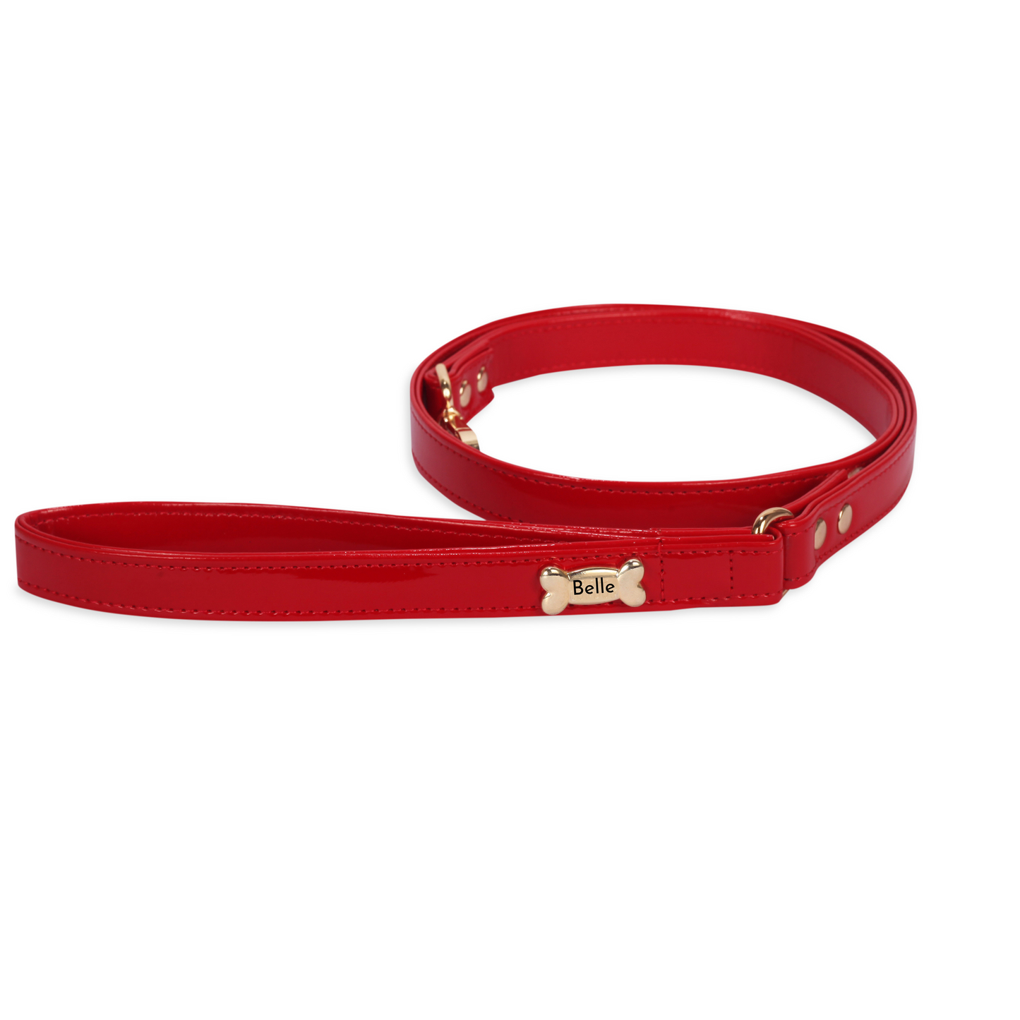 Red Vegan Leather Dog Lead with Gold Plated Bone PAW LONDON